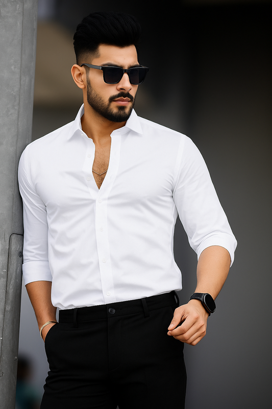 Men Regular Fit Solid Shirt (Size-M, White)
