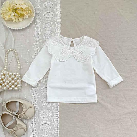 Autumn Arrival Baby Unisex Casual Thin White Long Sleeves Top with