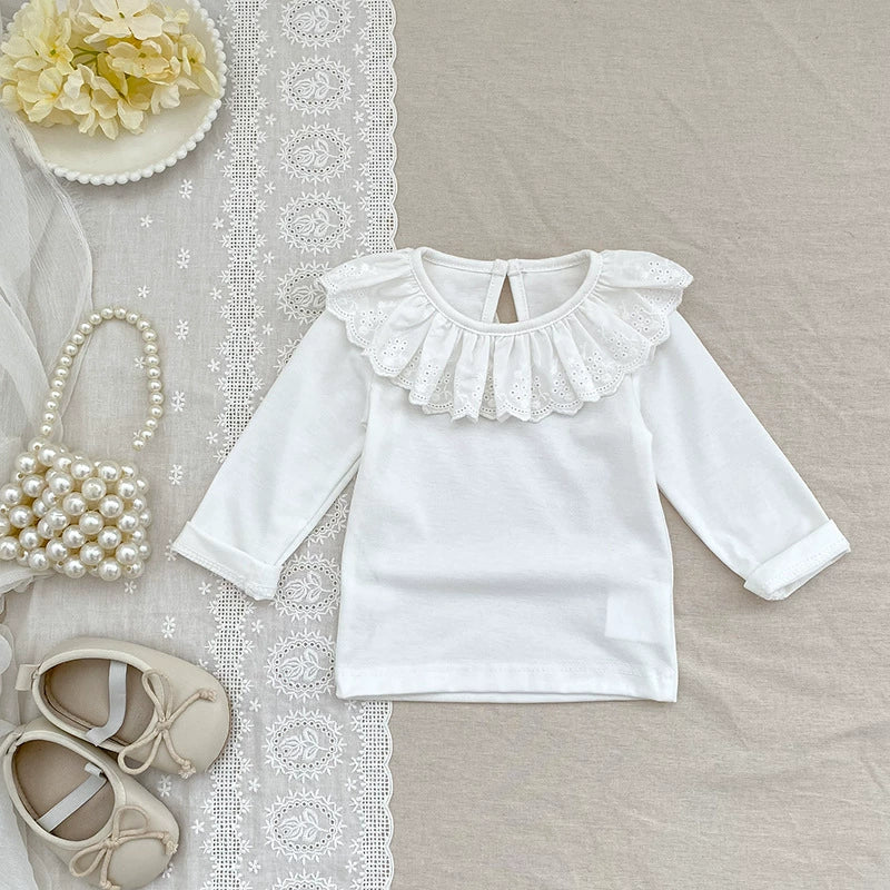 Autumn Arrival Baby Unisex Casual Thin White Long Sleeves Top with
