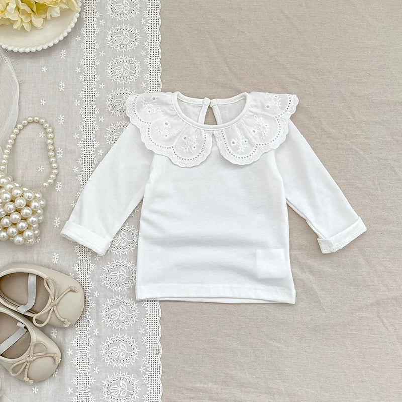 Autumn Arrival Baby Unisex Casual Thin White Long Sleeves Top with